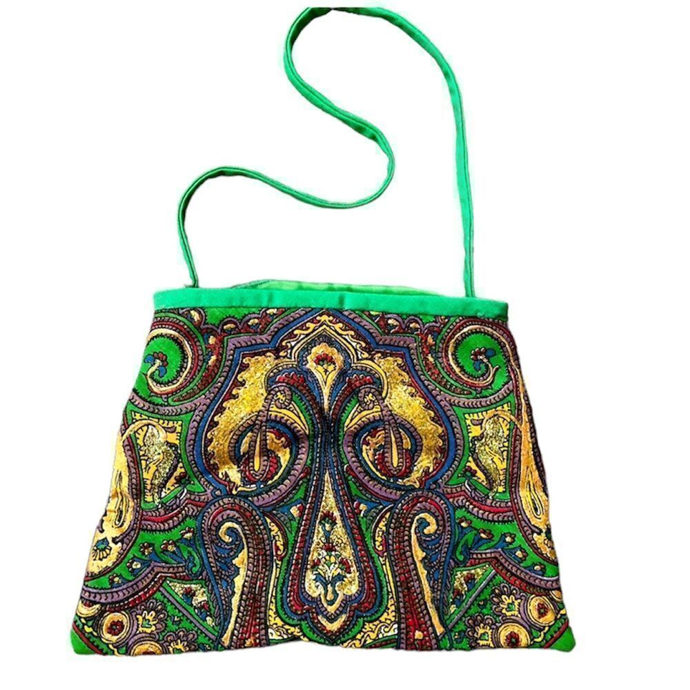 NWT Ek Balam Green Handmade Purse Zipper Pouch Made in Mexico Green Jewel Multi